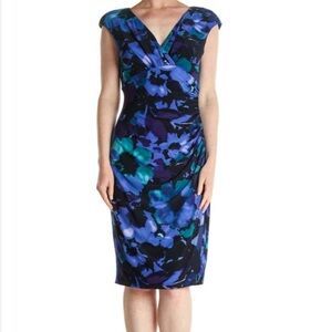 Lauren Ralph Lauren Blue Floral Print Work Sheath Dress